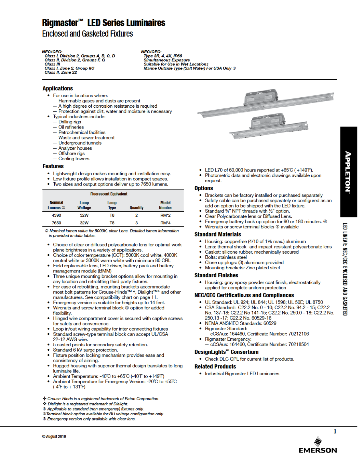 Appleton Rigmaster LED Series Luminaires Catalog Page