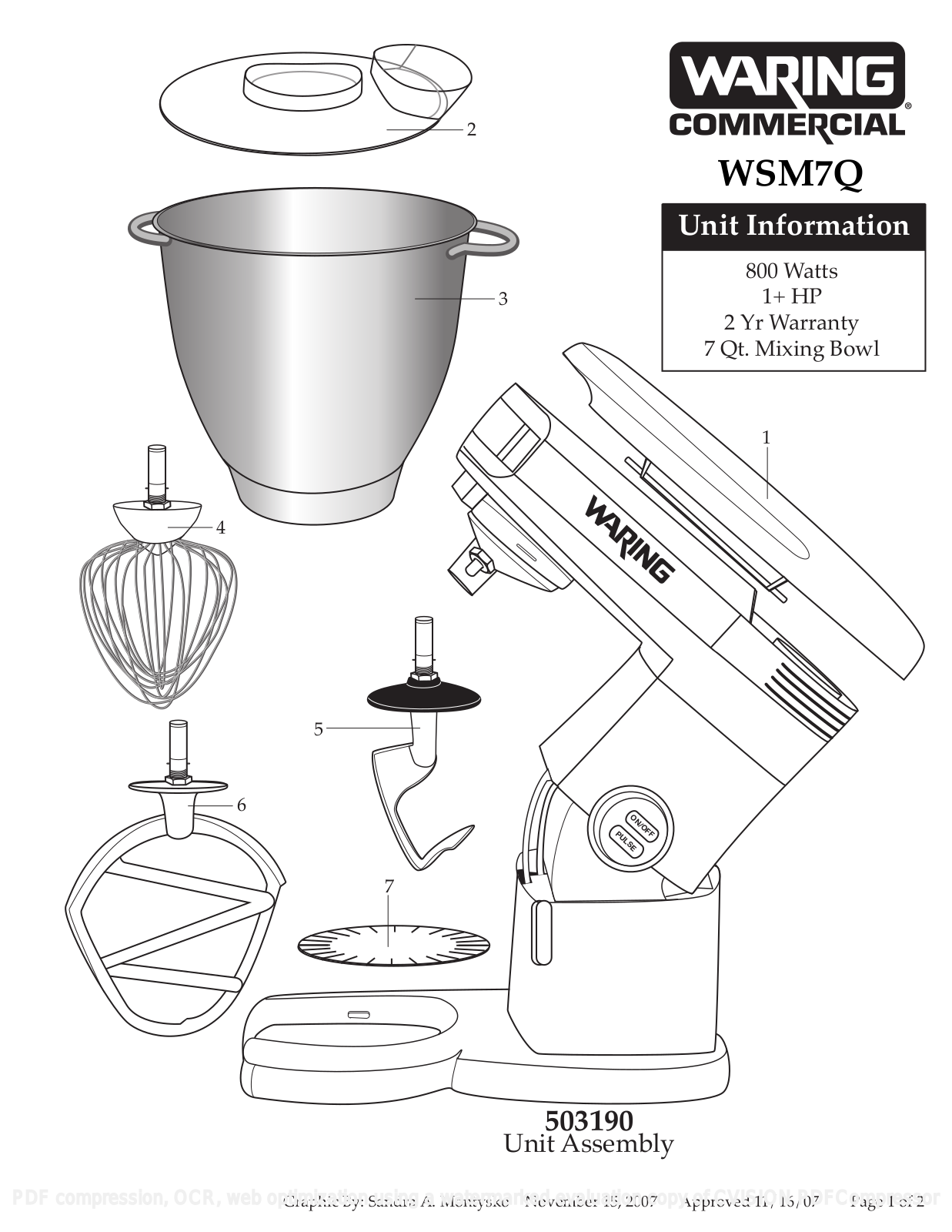 Waring Products WSM7Q Part Manual