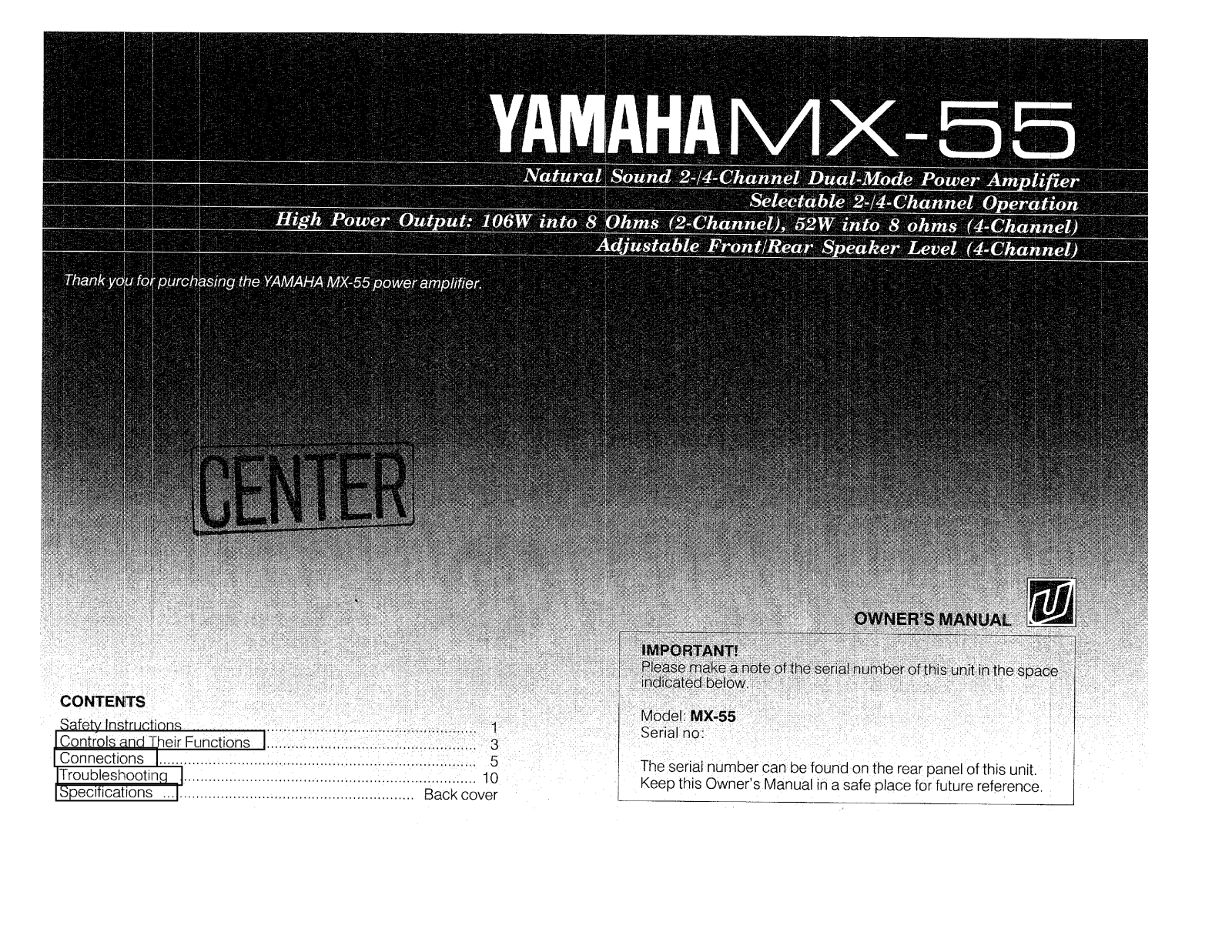 Yamaha MX-55 Owners manual