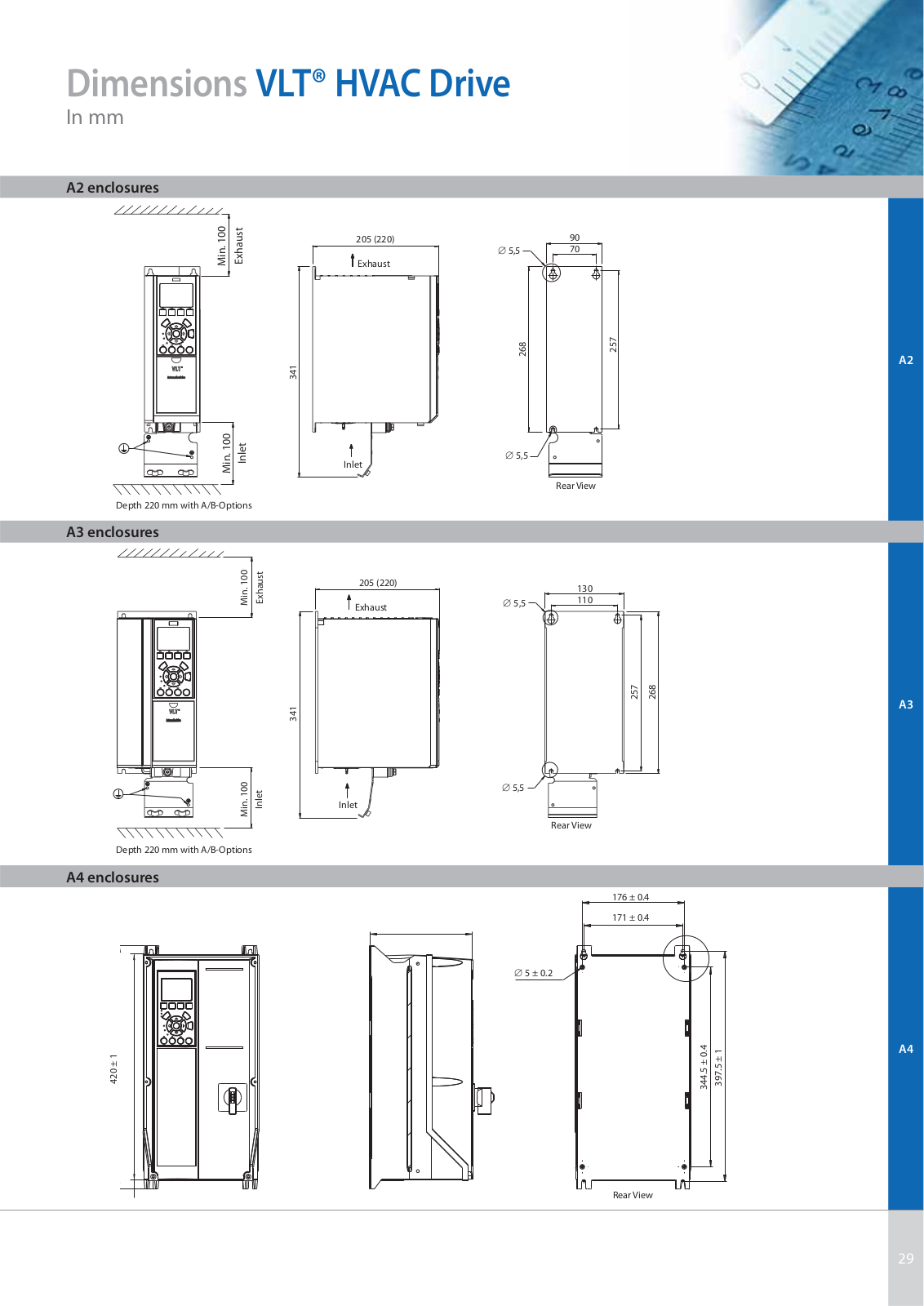 Danfoss Electronics VLT HVAC Drive Dimensional Sheet