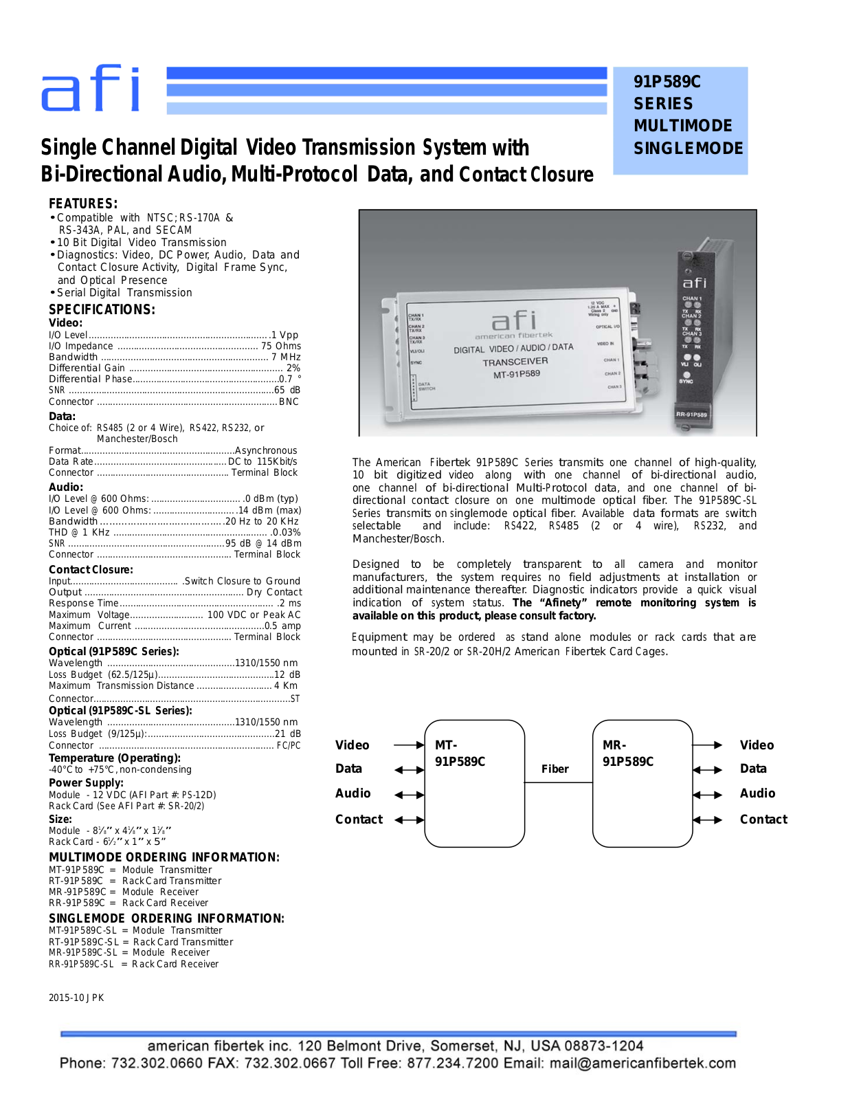 American Fibertek MT-91P589C, MT-91P589C-SL, RT-91P589C-SL, RT-91P589C Specsheet