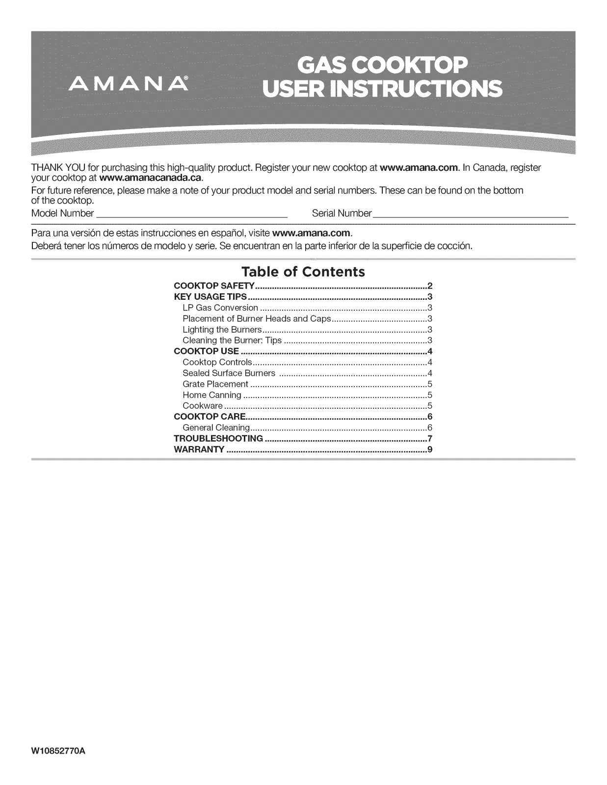 Amana AGC6356KFB00, AGC6356KFW00, AGC6356KFW01, AGC6356KFB01 Owner’s Manual