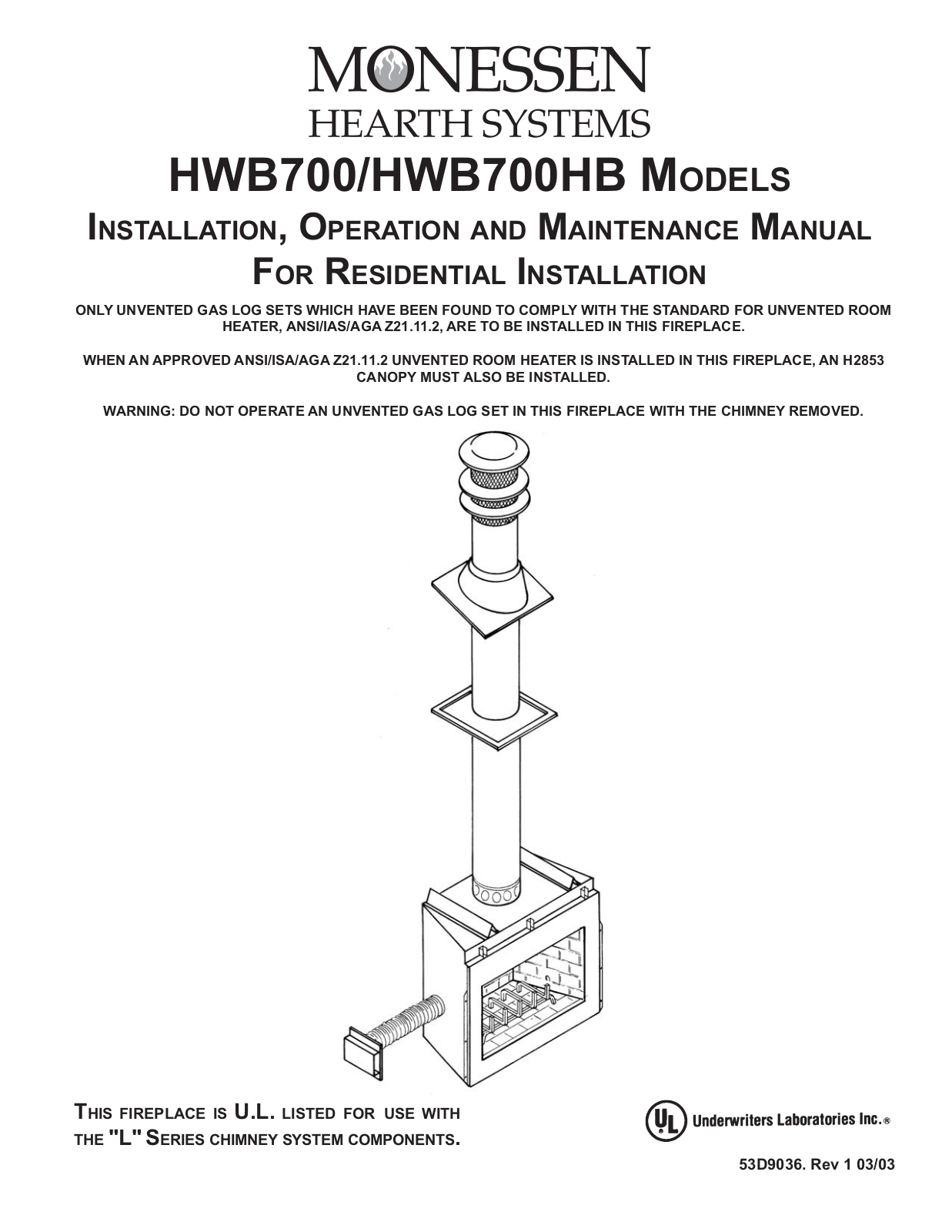 Monessen Hearth HWB700HB User Manual