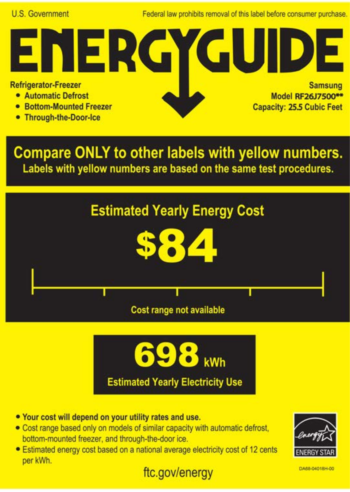 Samsung RF26J7500SR-AA Energy Guide