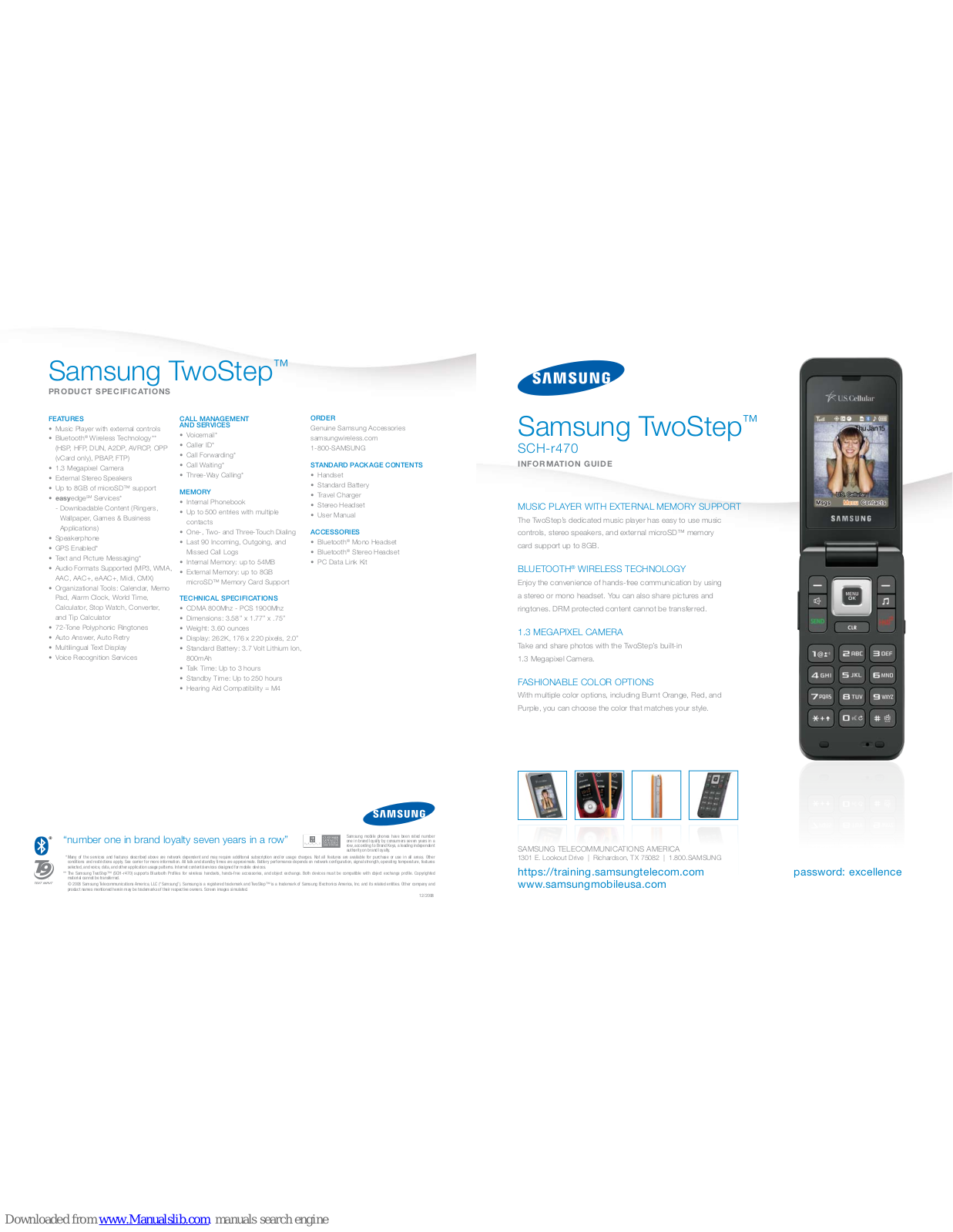 Samsung TwoStep SCH-r470 Specifications