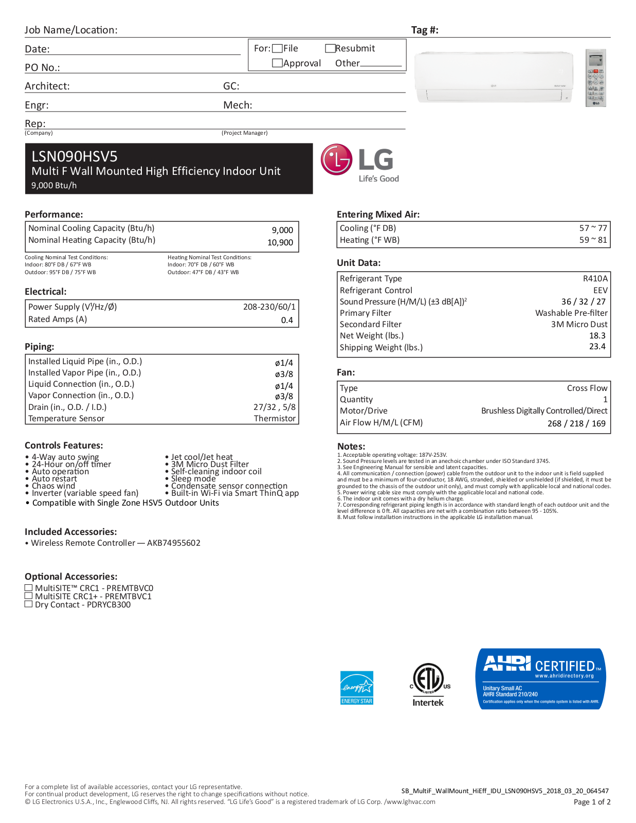 LG LSN090HSV5 User Manual