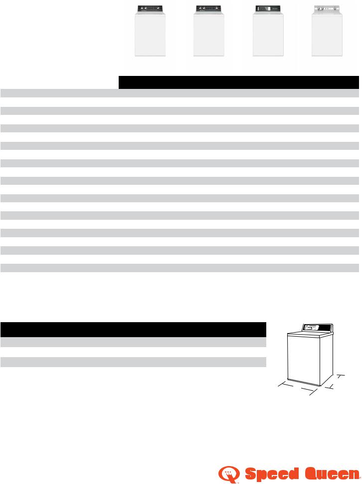 Speed Queen AWN43RSN116TW01, AWN63RSN116TW01, AWNE9RSN116TW01, AWN632SP116TW02 Specification Sheet