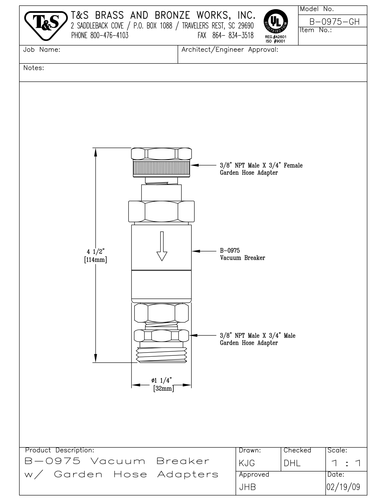 T&S Brass B-0975-GH User Manual