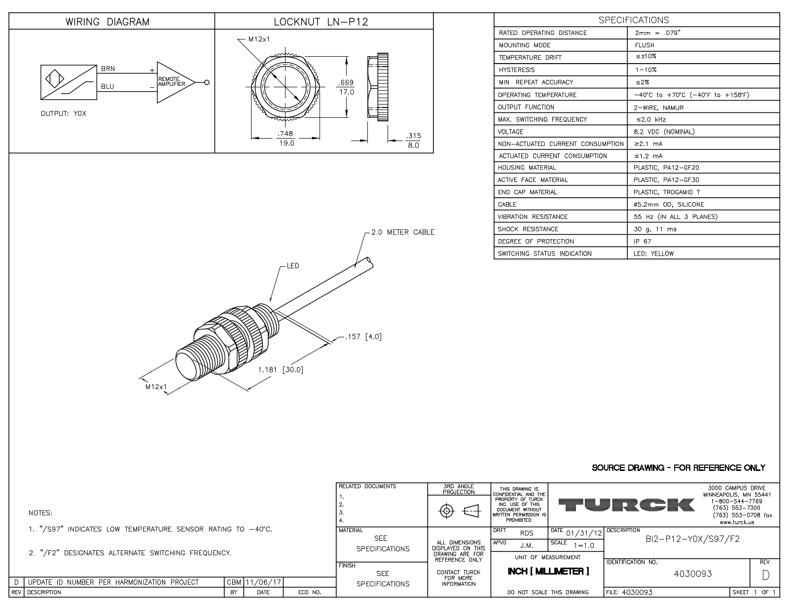 Turck BI2-P12-Y0X/S97/F2 Data Sheet