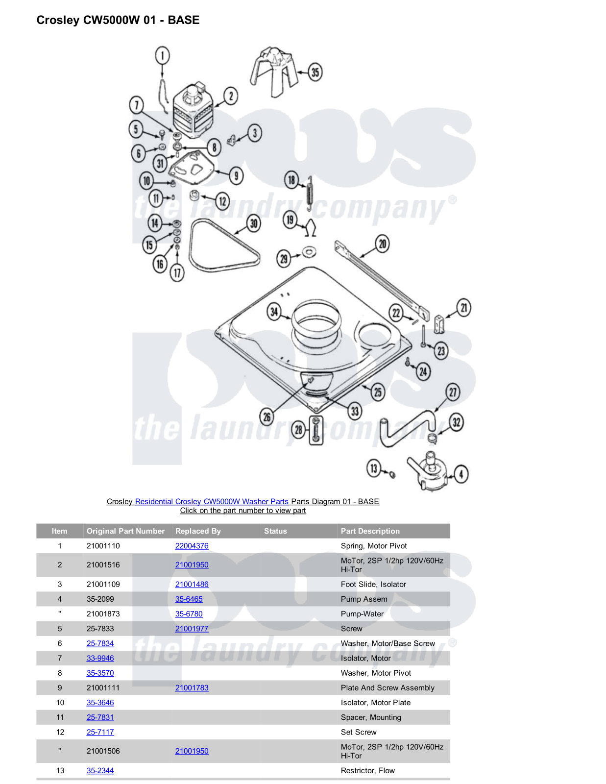 Crosley CW5000W Parts Diagram