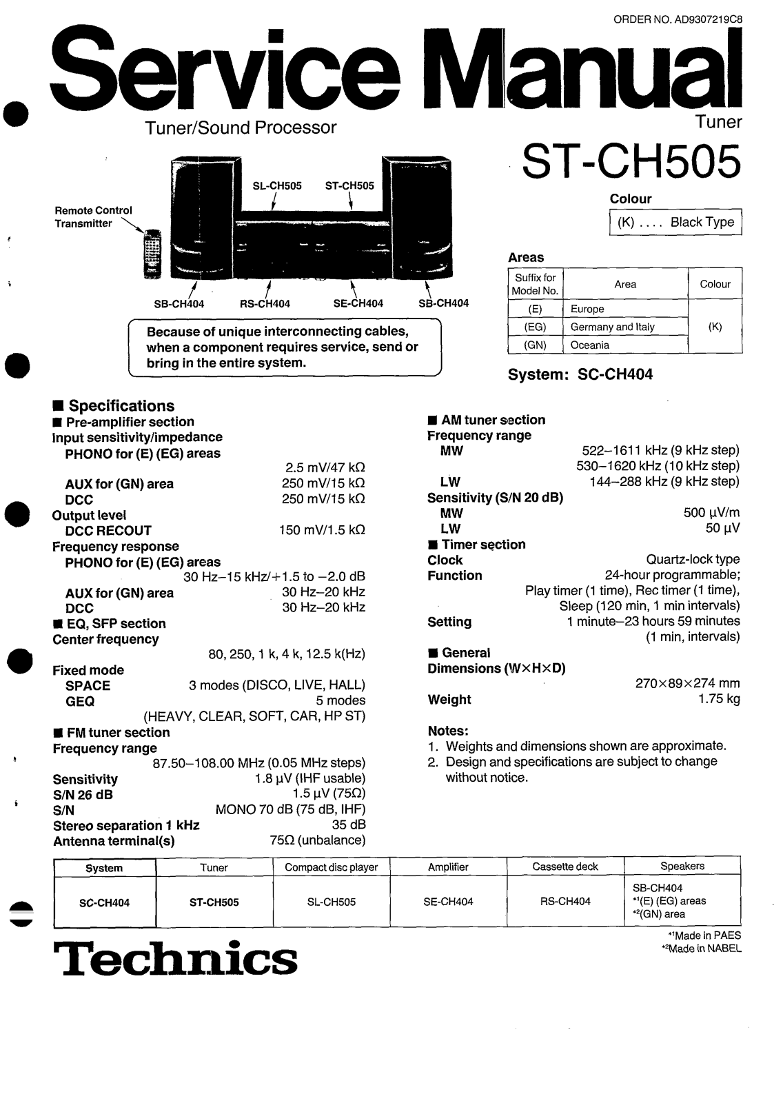 Technics STCH-505 Service manual