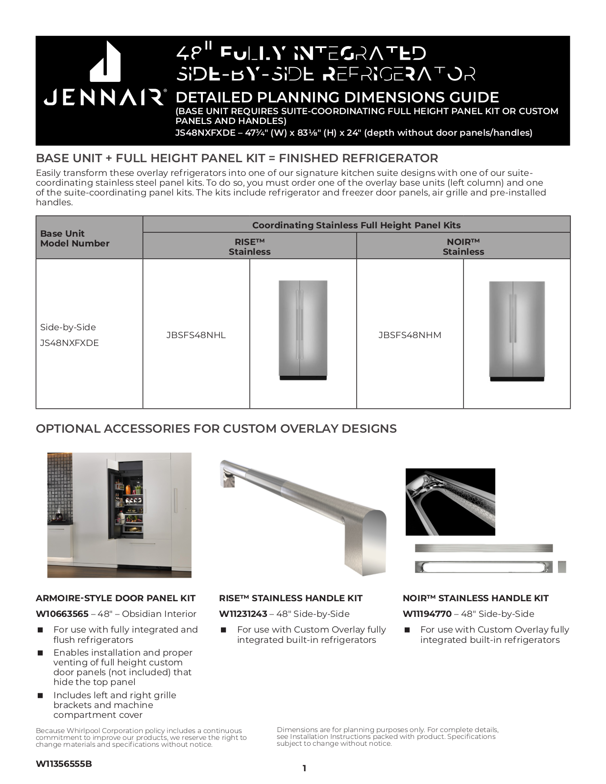 Jenn-Air JBSFS48NHL Dimension Guide