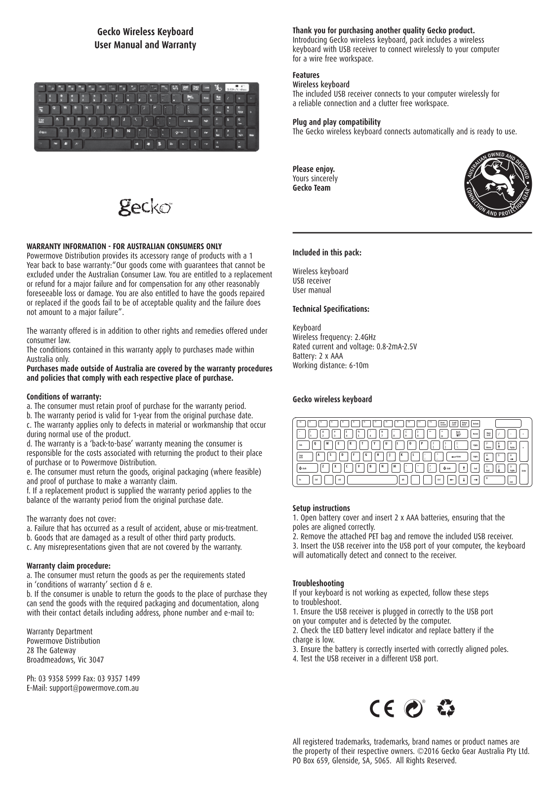 Gecko GG110013 User manual