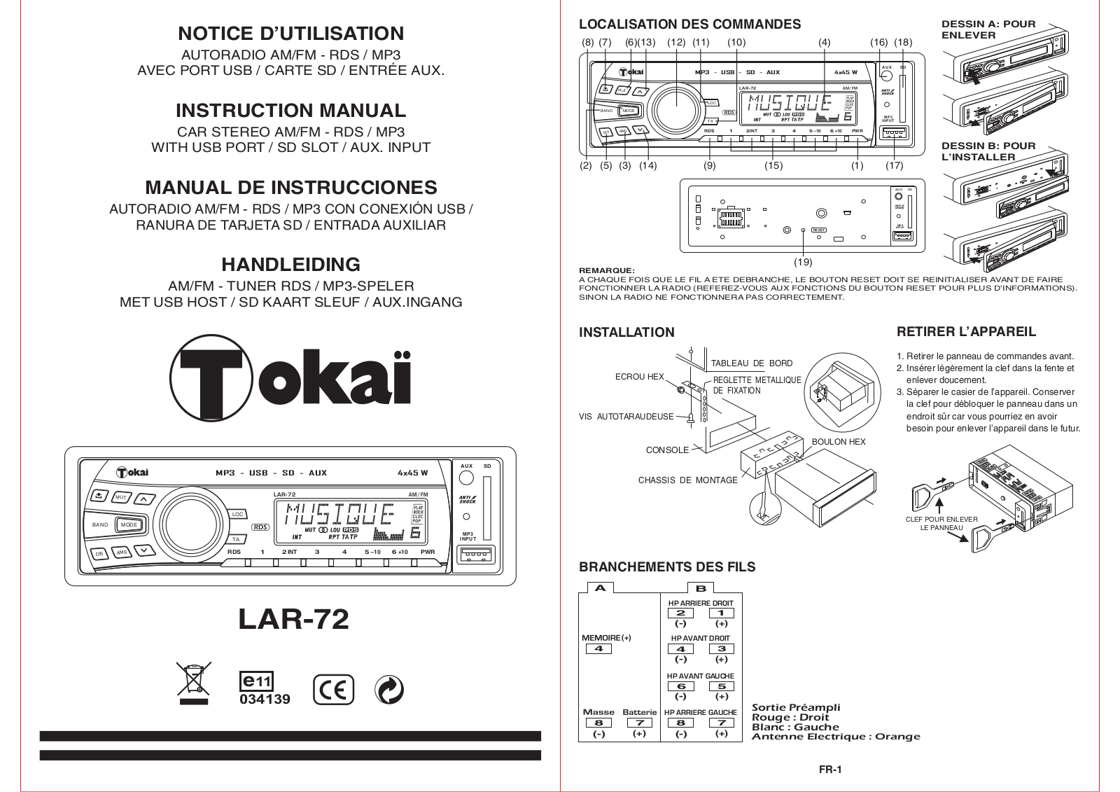 TOKAI LAR-74, LAR-72 User Manual