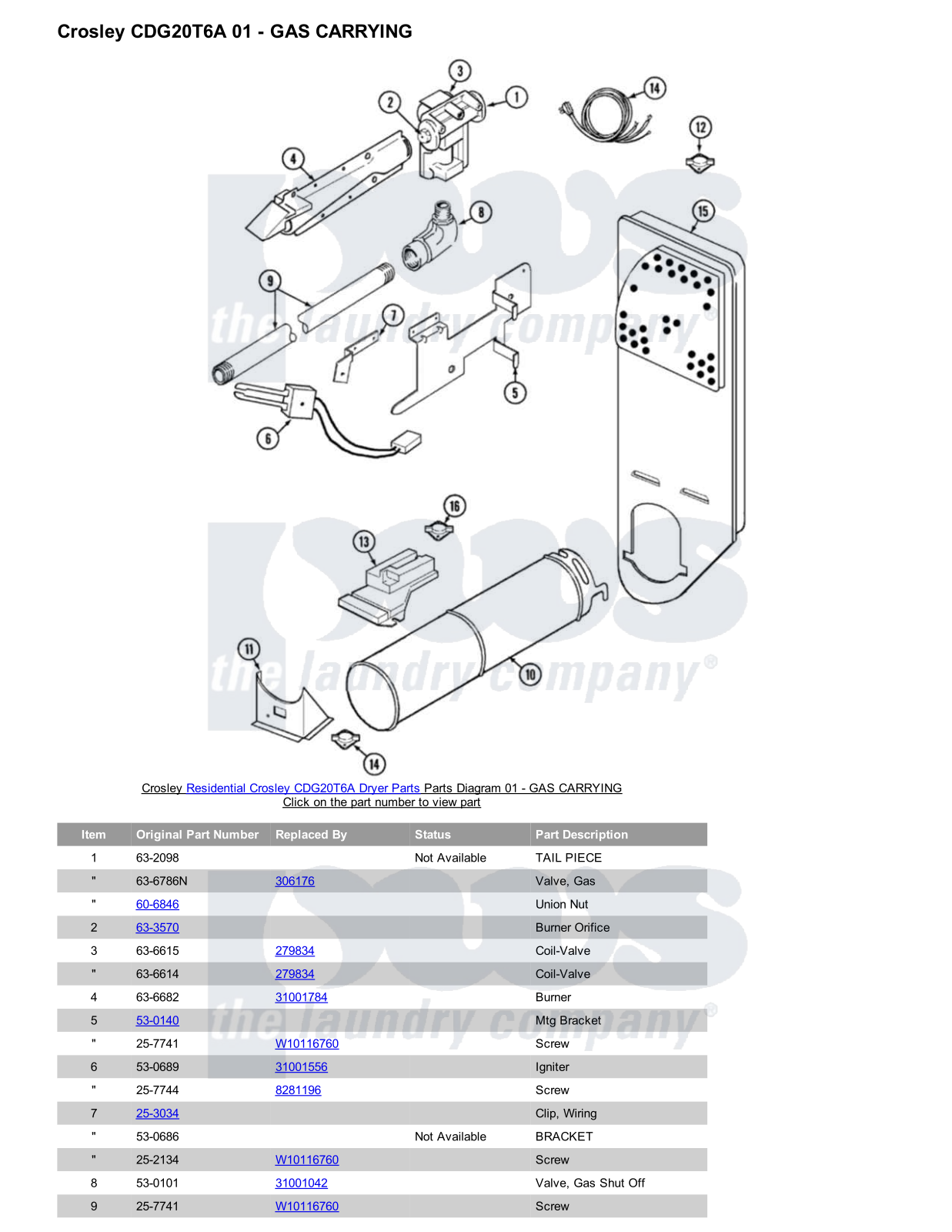 Crosley CDG20T6A Parts Diagram