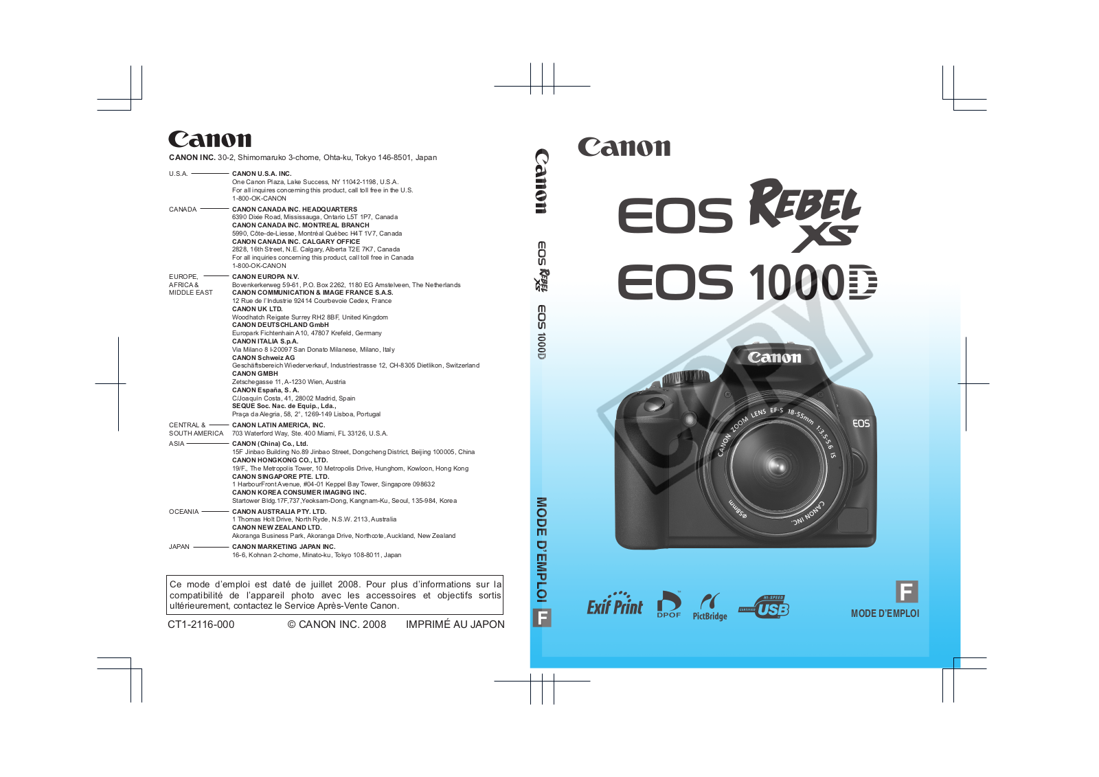 CANON EOS 1000, EOS 1000 FN User Manual