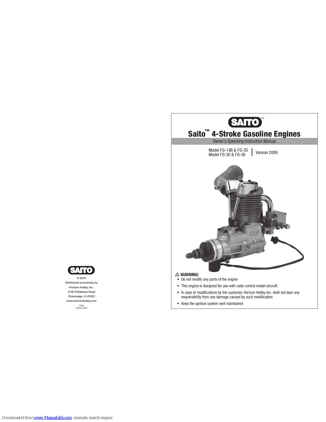 Saito FG-14B & FG-20, FG-30 & FG-36, FG-14B, FG-20, FG-30 Owner's Operating Instruction Manual