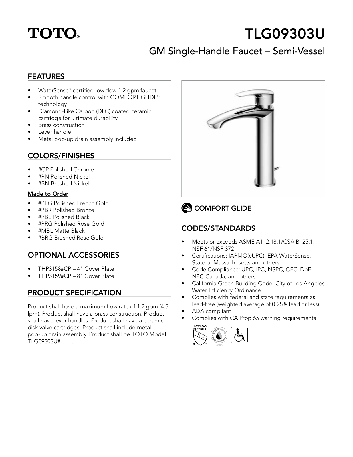 TOTO SBSA1654 Specifications - ManualMachine.com