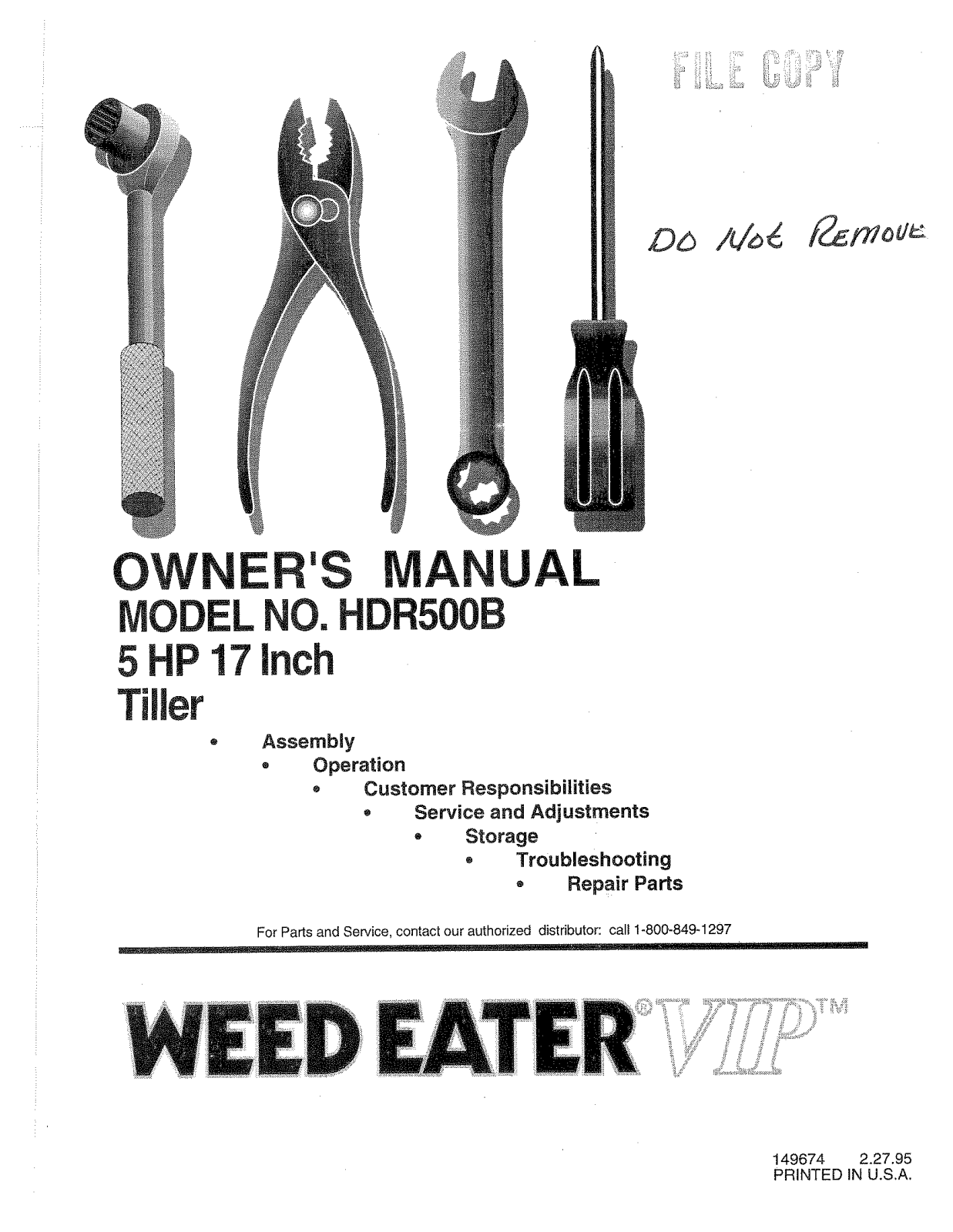 Weed Eater HDR500B, 149674 User Manual