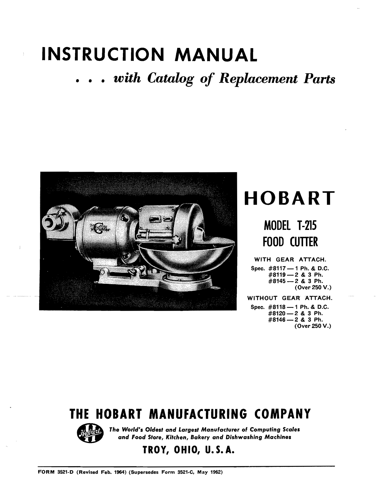 Hobart T-215 Installation Manual