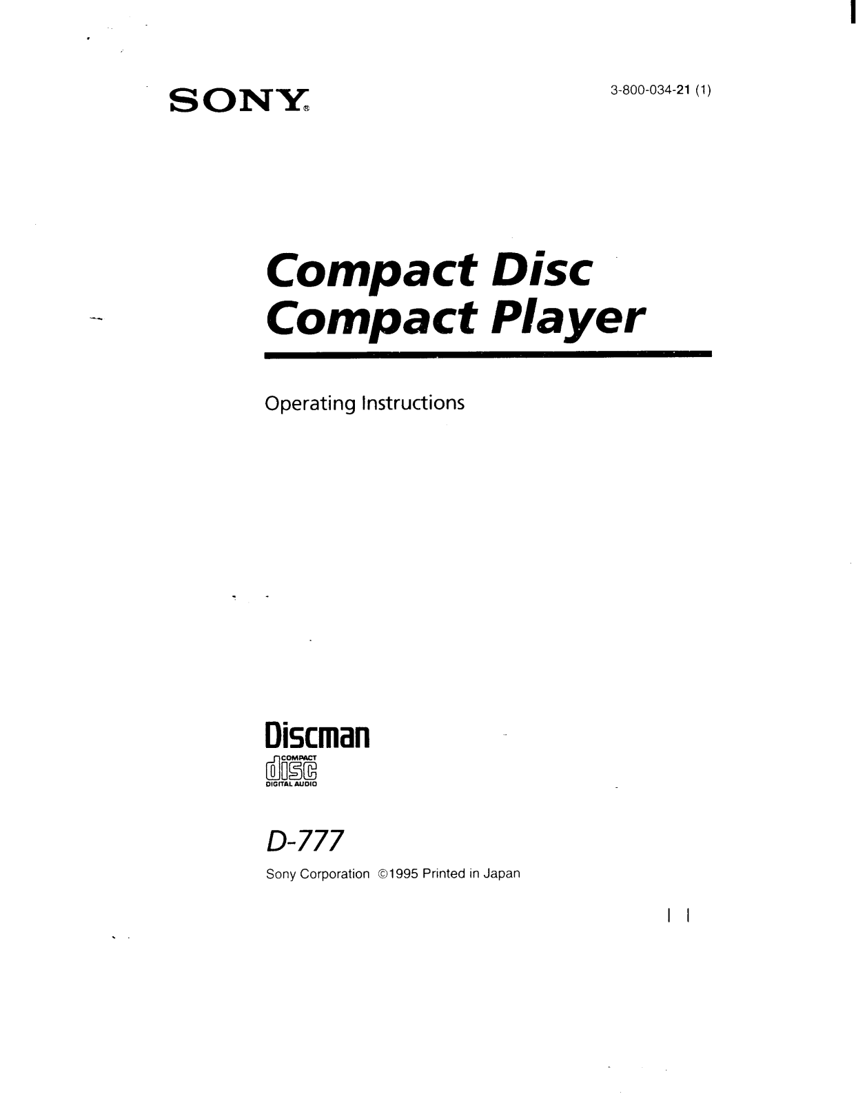 Sony D777 Operating Instructions