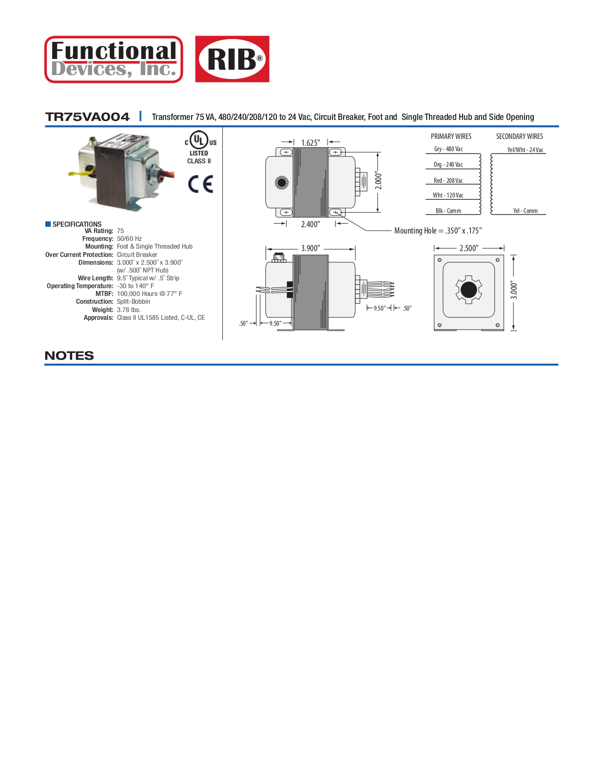 Schneider Electric TR75VA004 Data Sheet