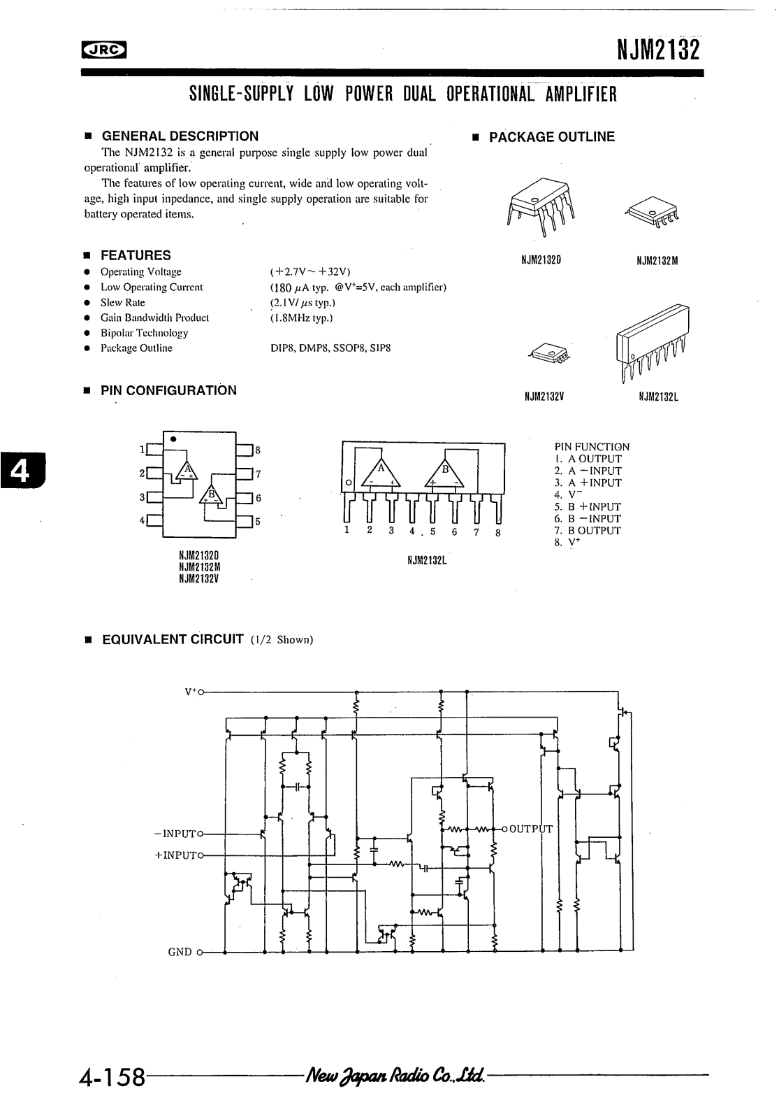 JRC NJM2132D, NJM2132L, NJM2132V, NJM2132M Datasheet