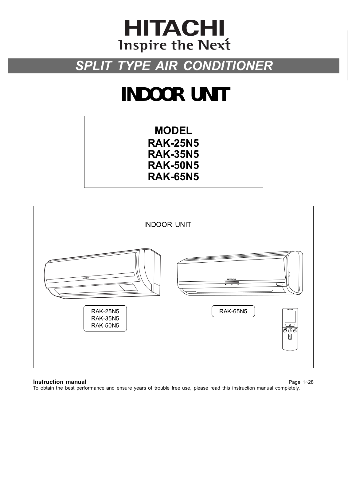 Hitachi RAK-25N5, RAK-65N5, RAK-35N5, RAK-50N5 Instruction Manual