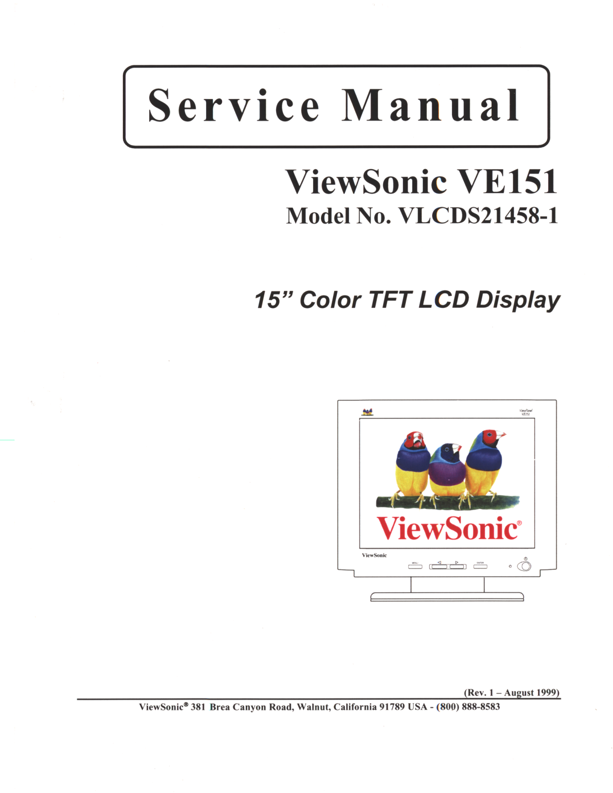 ViewSonic VE151, VLCDS21458-1 Service manual