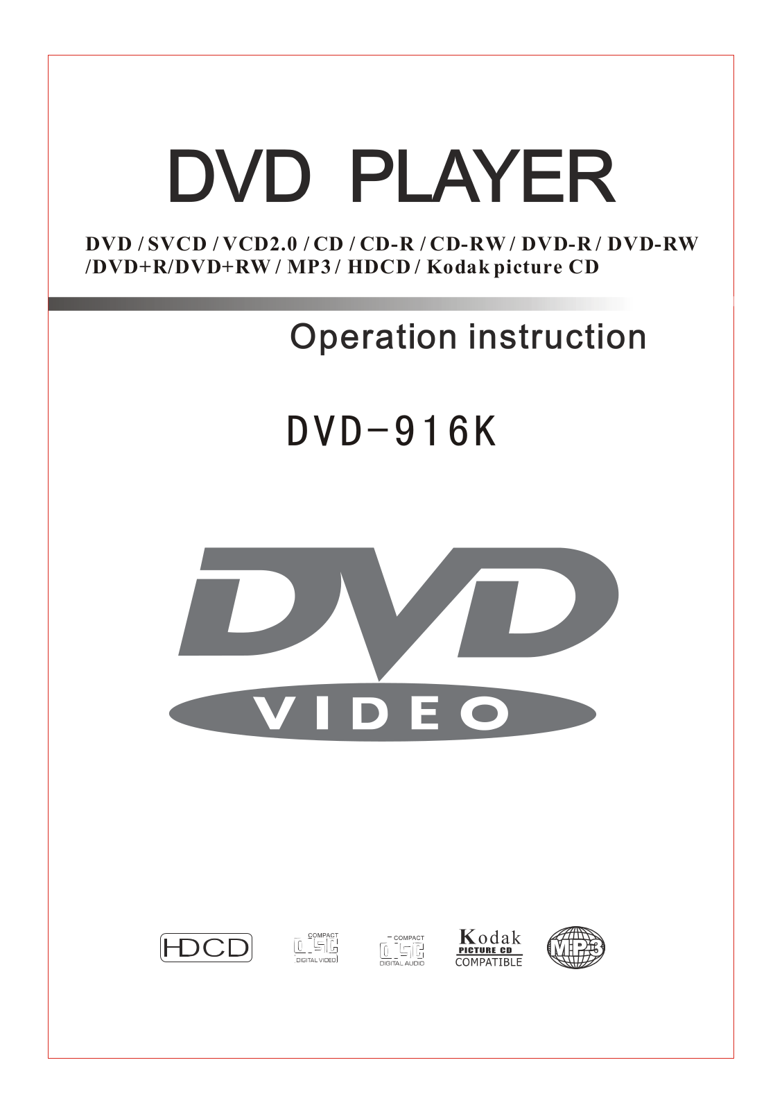 Denver DVD-916K Operation Instruction