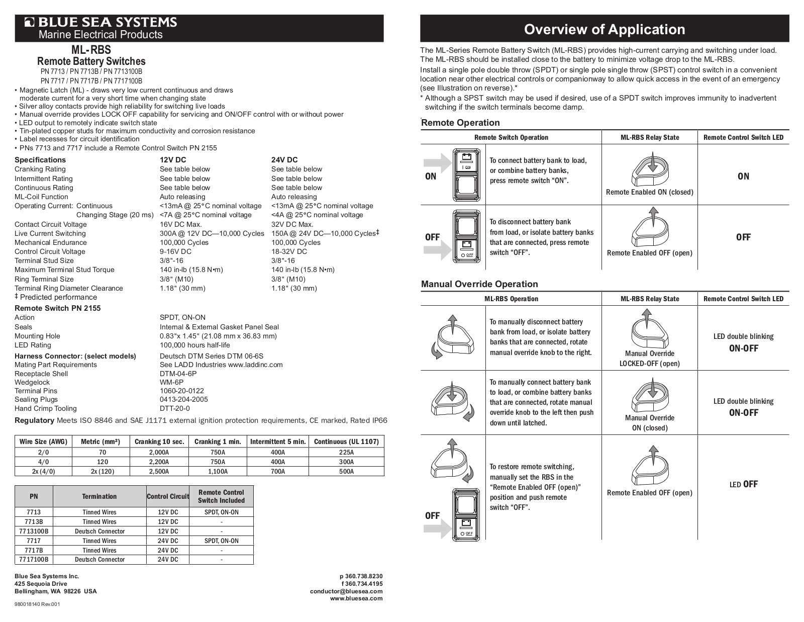 Blue Sea Systems ML-RBS Remote Battery Switch User Manual