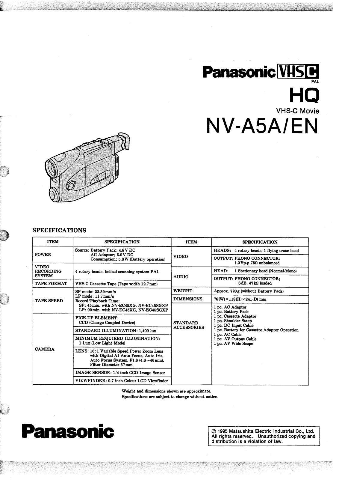 Panasonic NVA5 User Manual