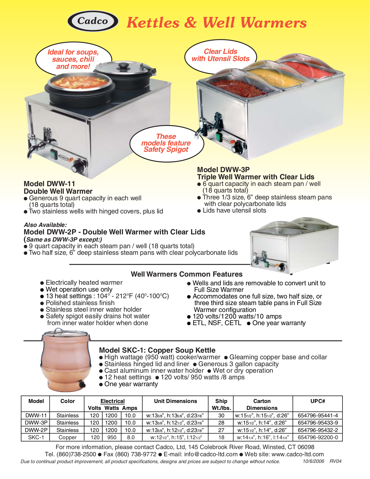 Cadco DWW-2P Specifications