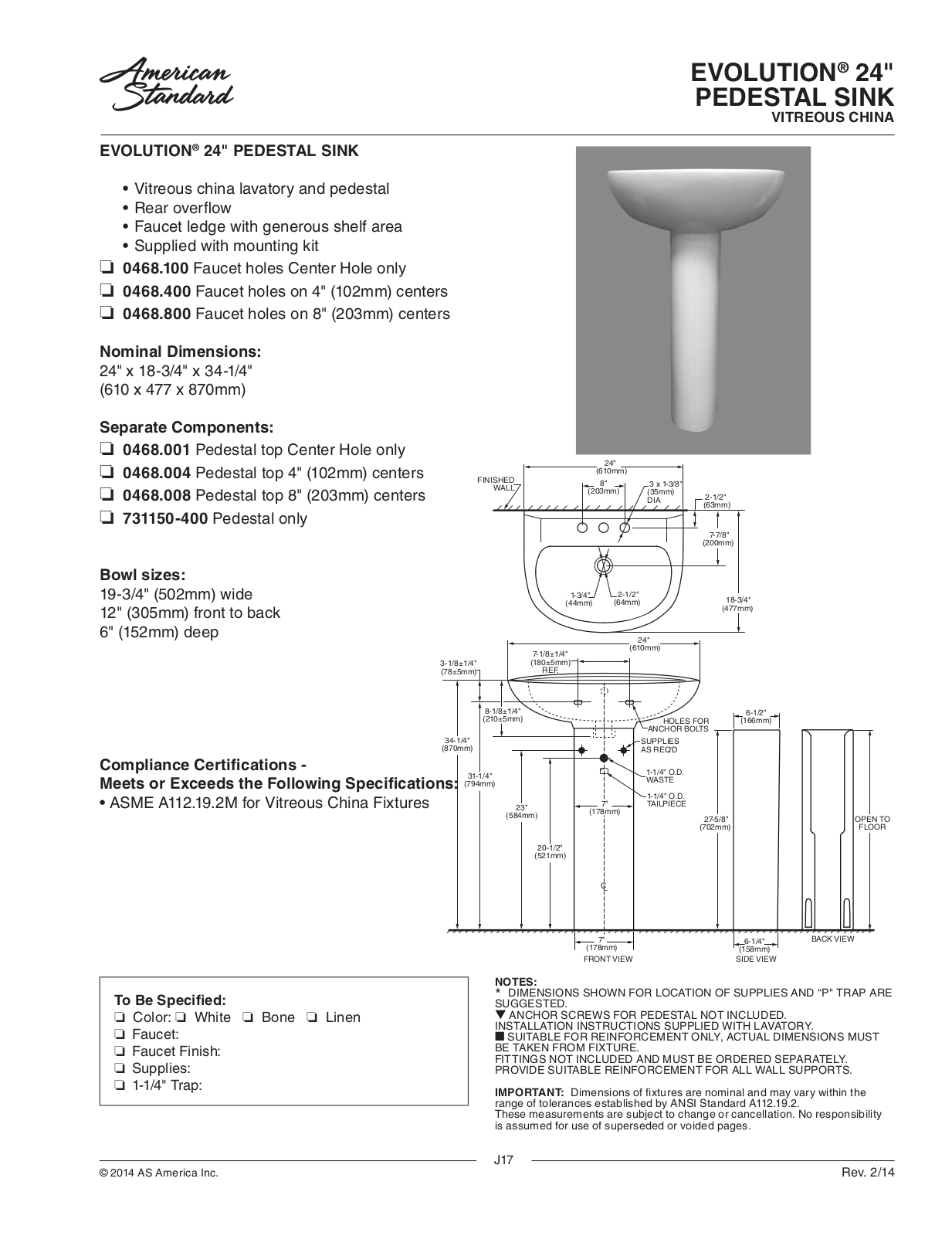 American Standard 0468.100, 0468.400, 0468.800 User Manual