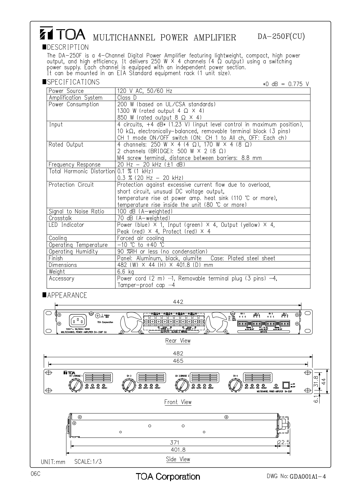 TOA DA-250F CU User Manual