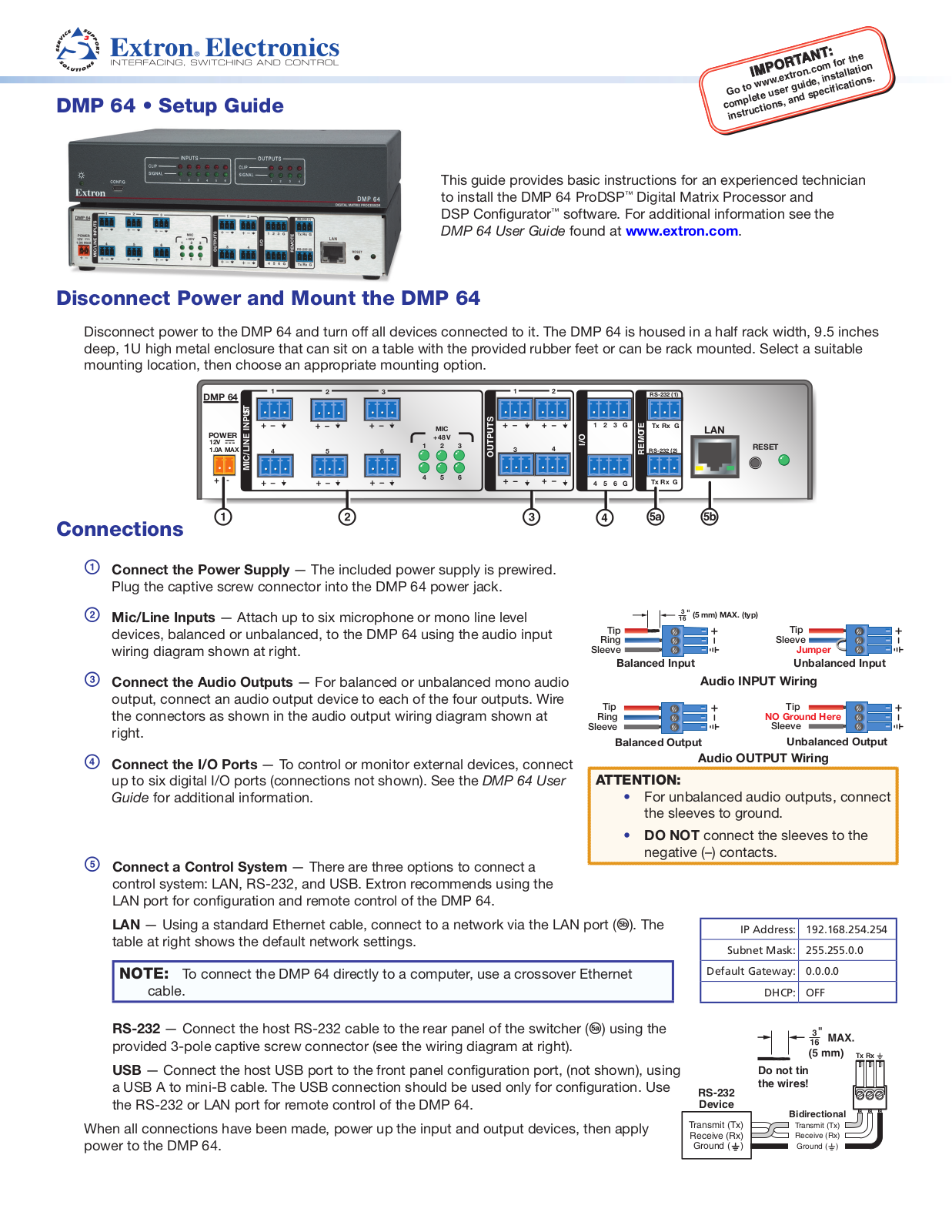 Extron Electronics DMP 64 Setup Guide