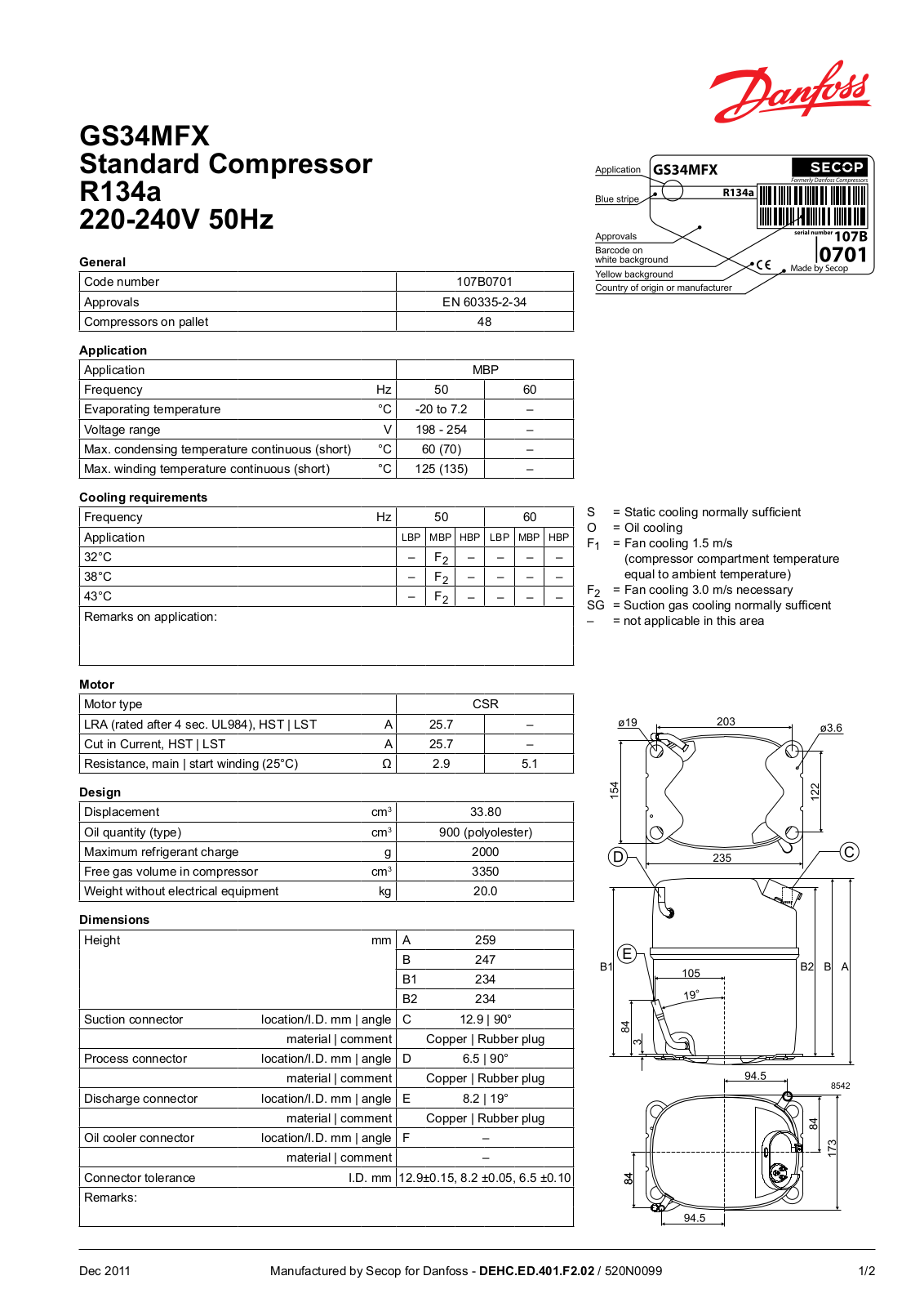 Danfoss GS34MFX Data sheet