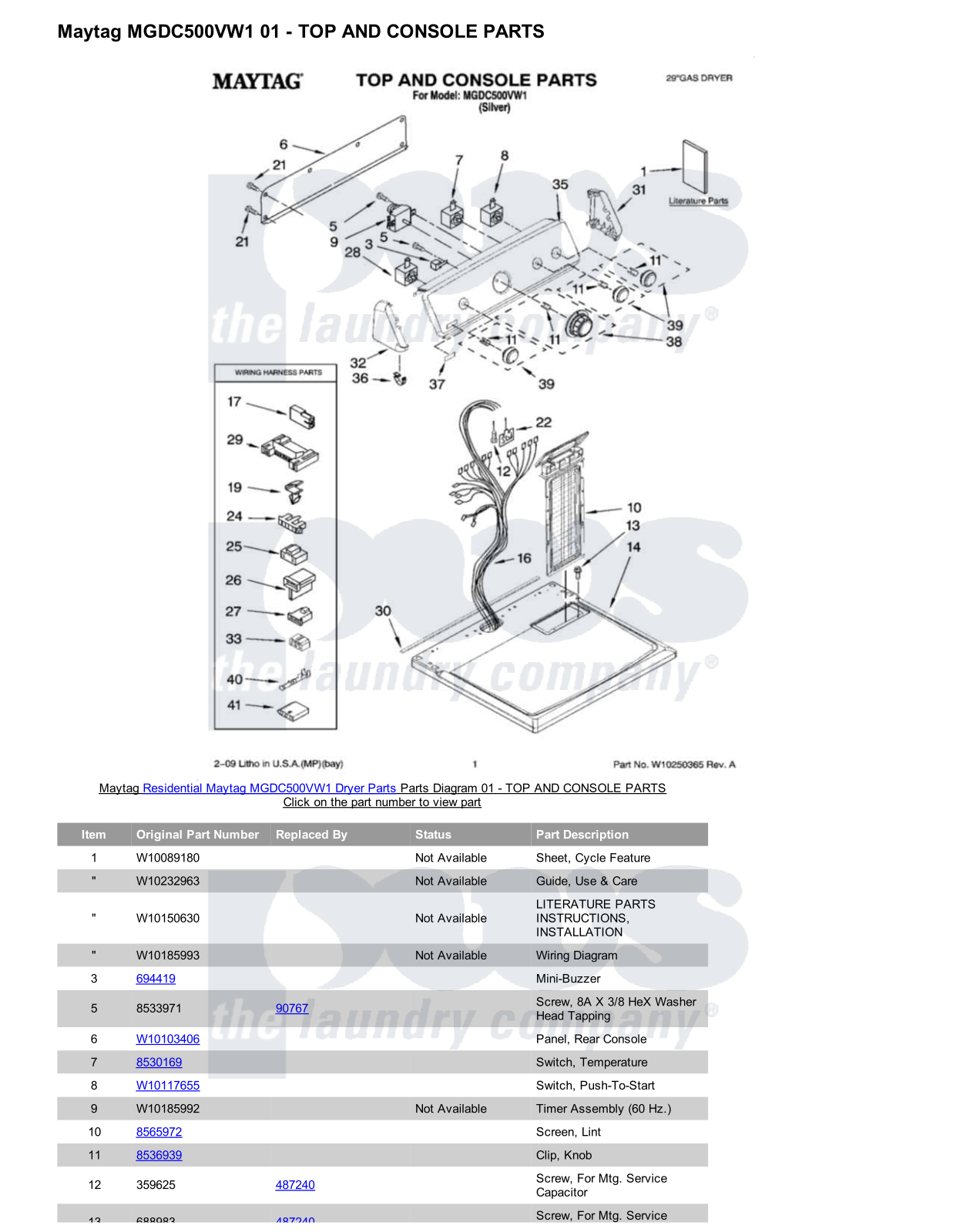 Maytag MGDC500VW1 Parts Diagram