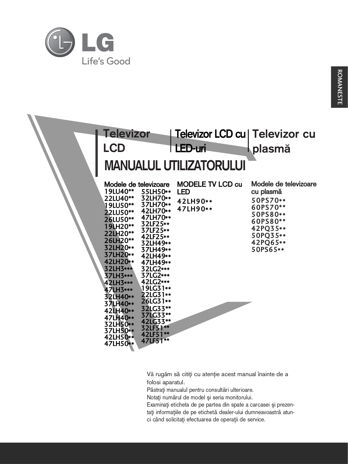 Lg 50PS70, 19LU40, 22LU40, 19LU50, 22LU50 User Manual