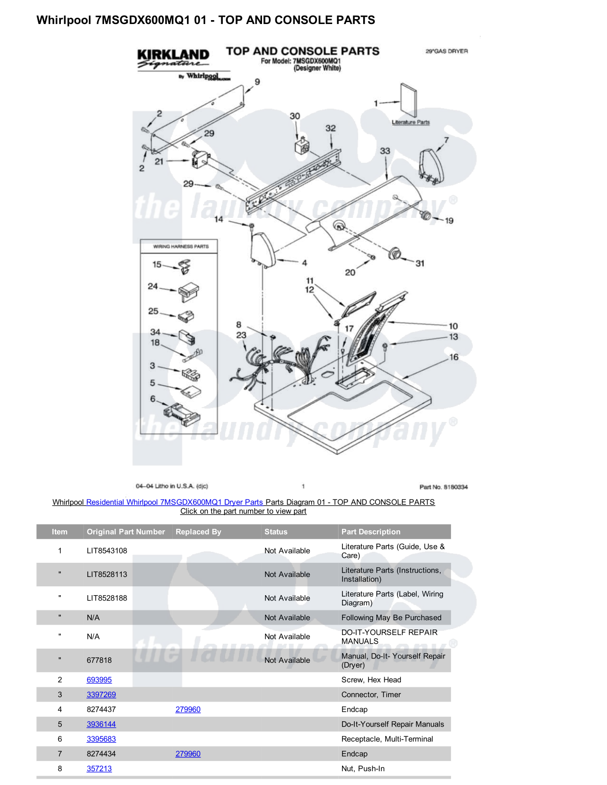 Whirlpool 7MSGDX600MQ1 Parts Diagram