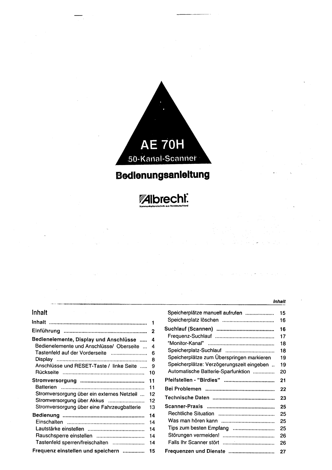 Albrecht AE 70 H User Manual