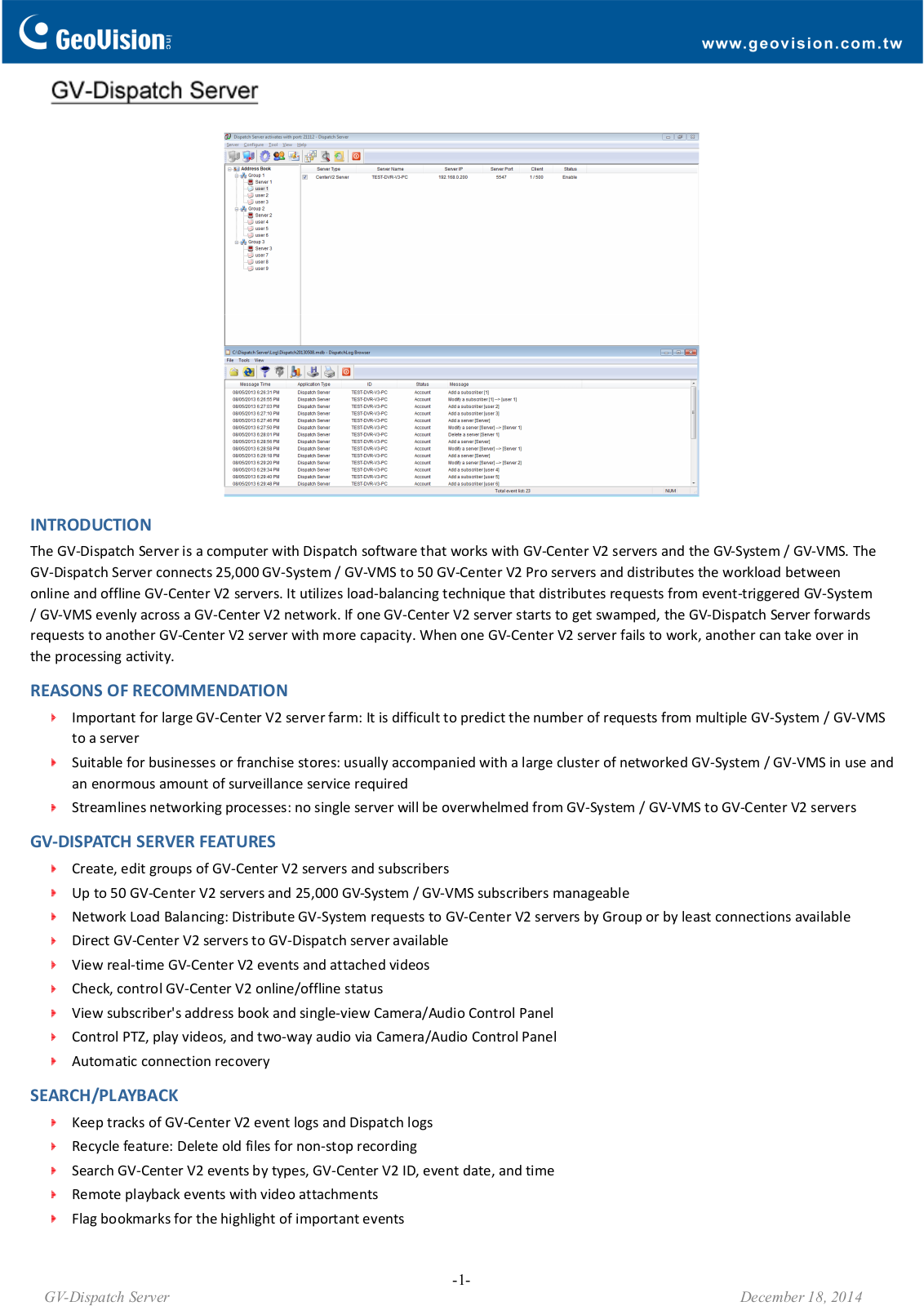 Geovision GV-Dispatch-Server Specsheet