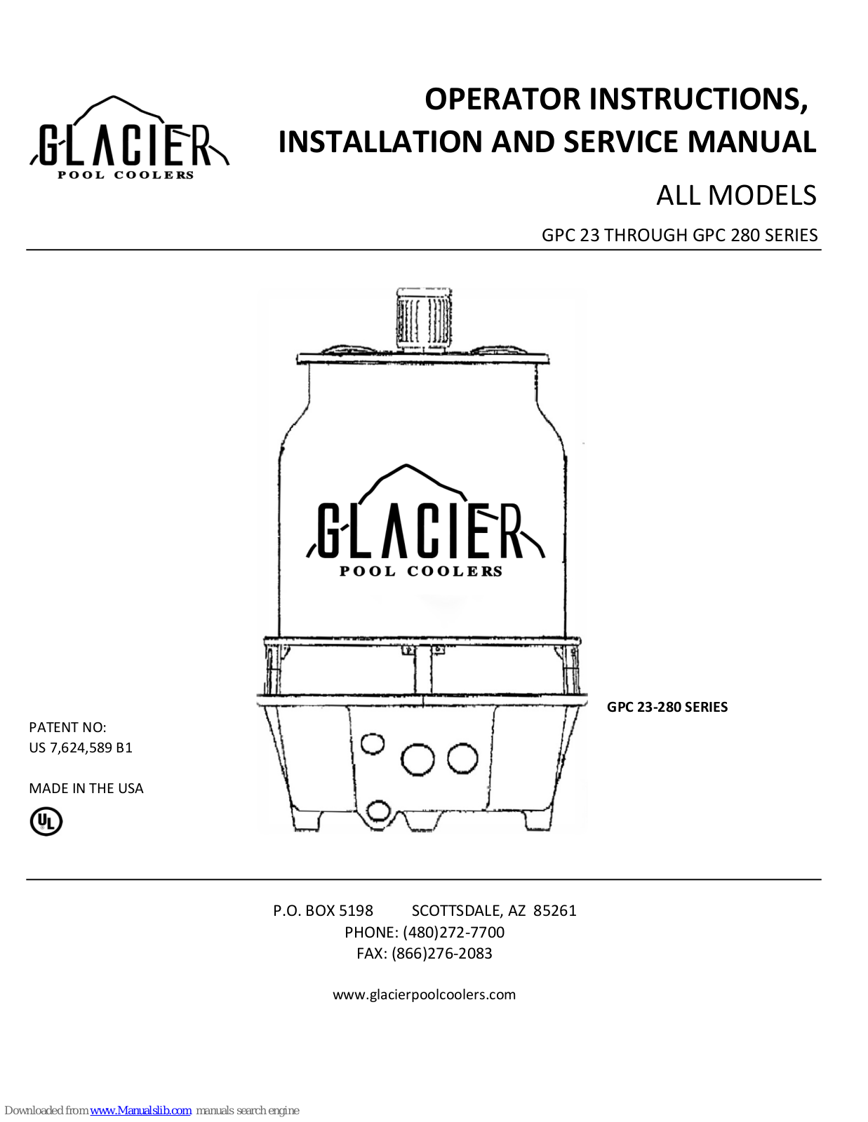 Glacier GPC 23 Series, GPC 280 SERIES Operator Instructions, Installation And Service Manual