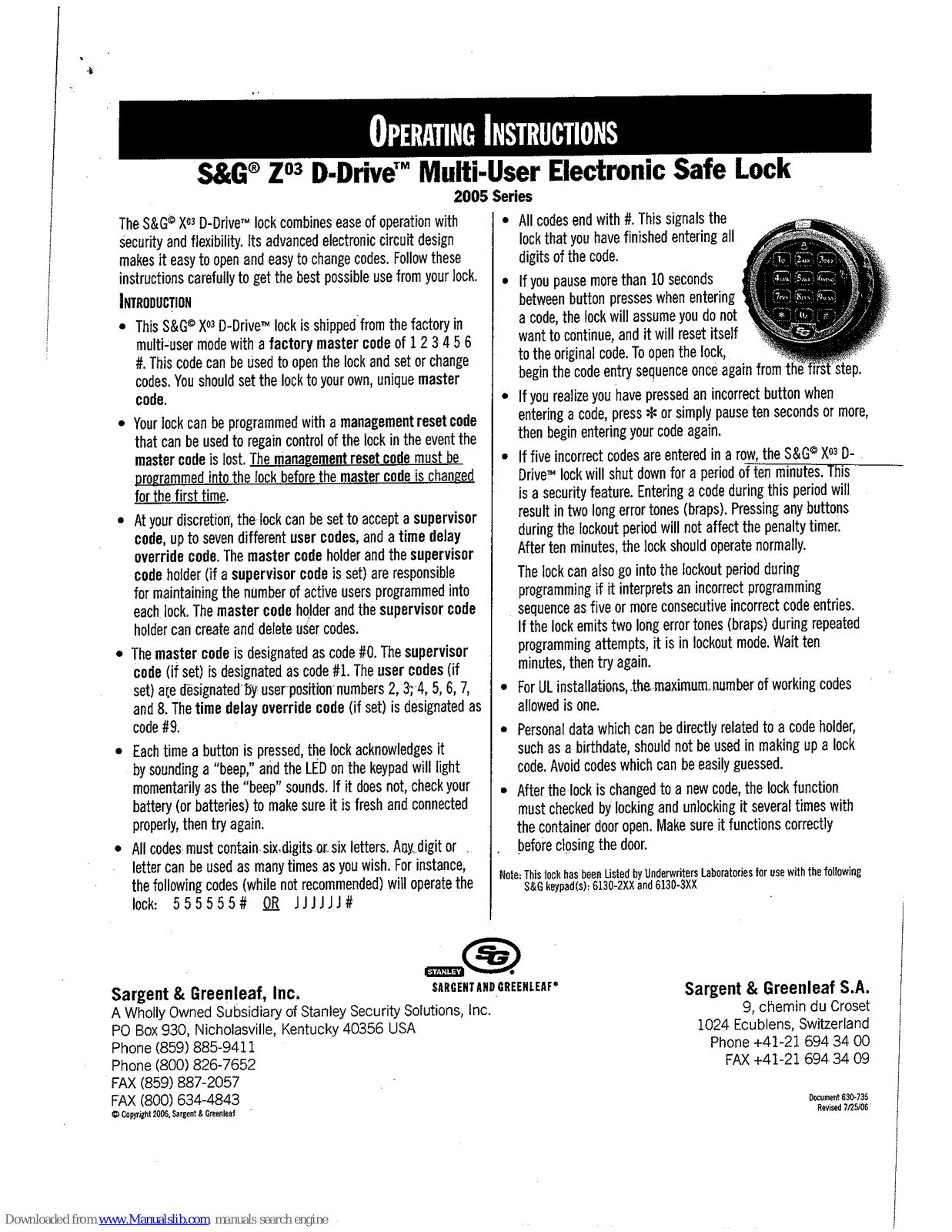 S&G Z03 D-Drive Operating Instructions Manual