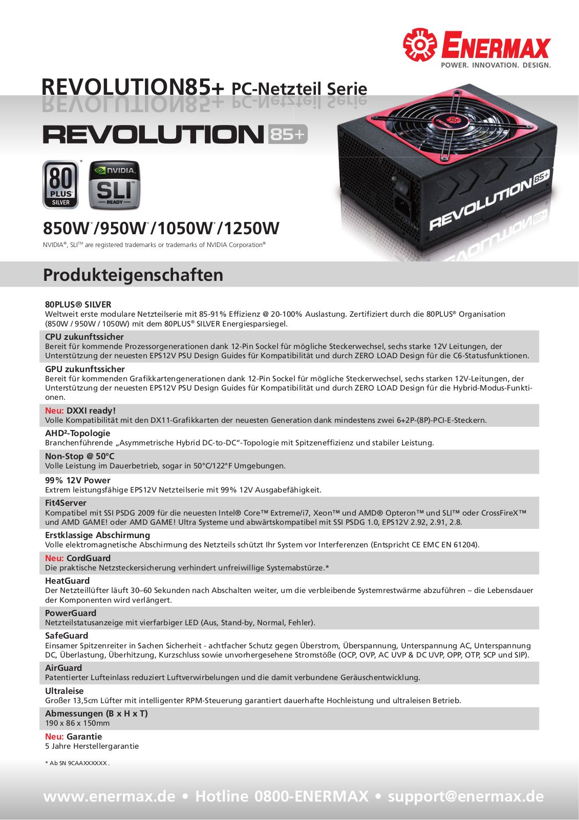 Enermax REVOLUTION85PLUS DATASHEET