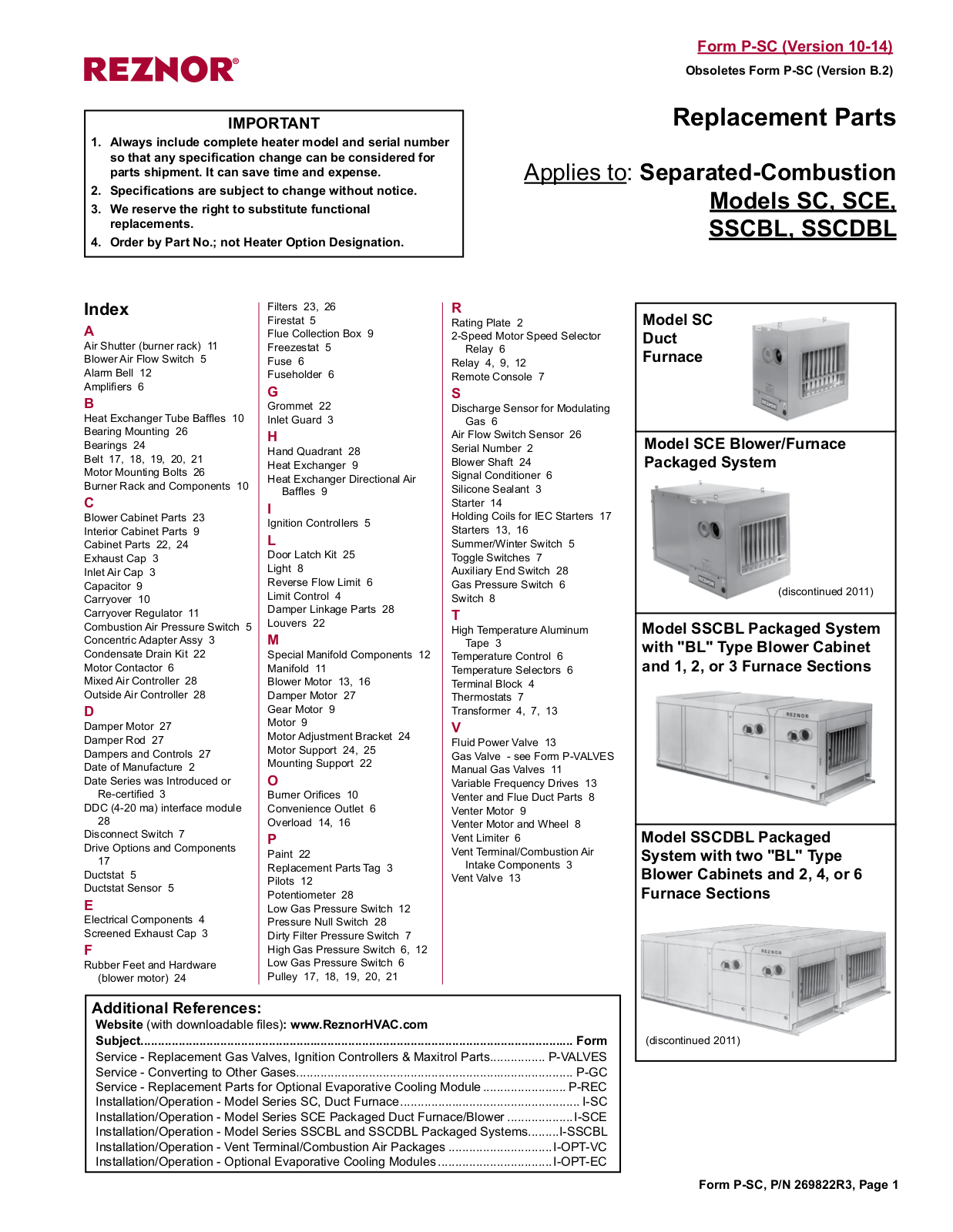 Reznor SSCDBL User Manual