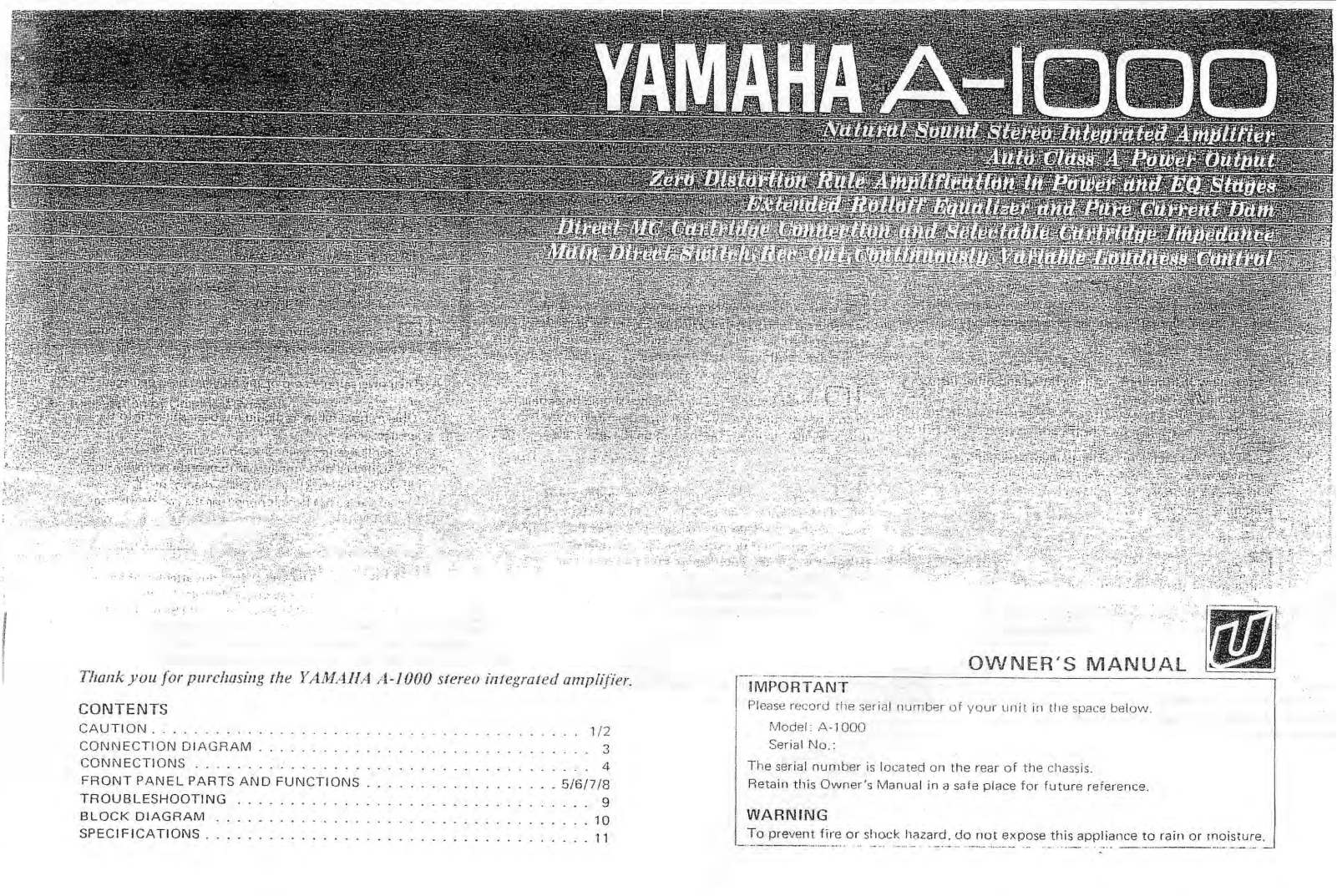 Yamaha A-1000 Owners manual