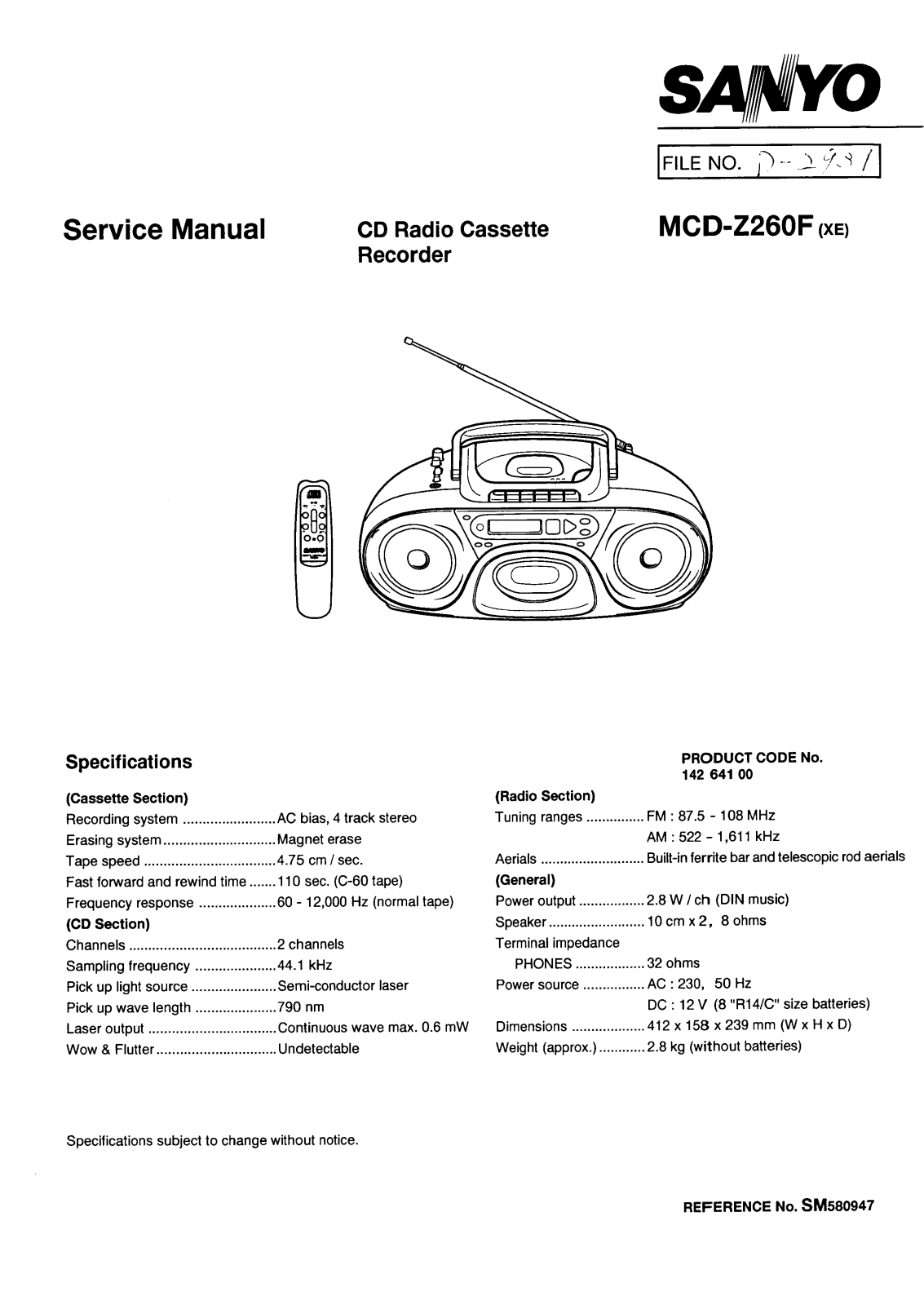 Sanyo MCDZX-260-F Service manual