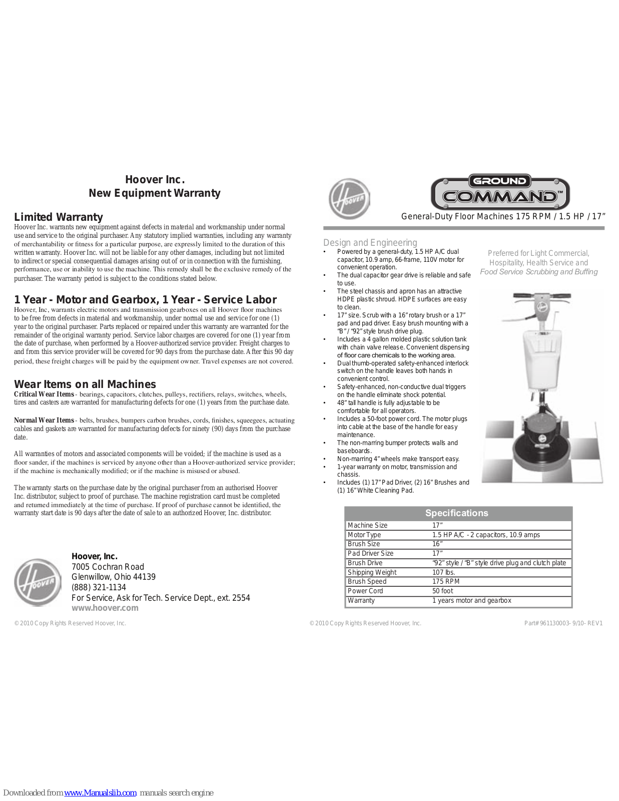 Hoover CH83005 User Manual