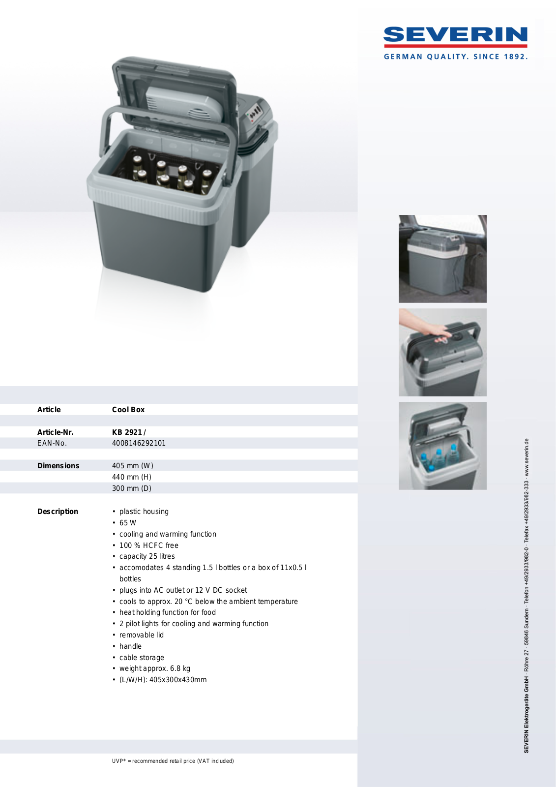 Severin COOL BOX, KB 2921 User Manual